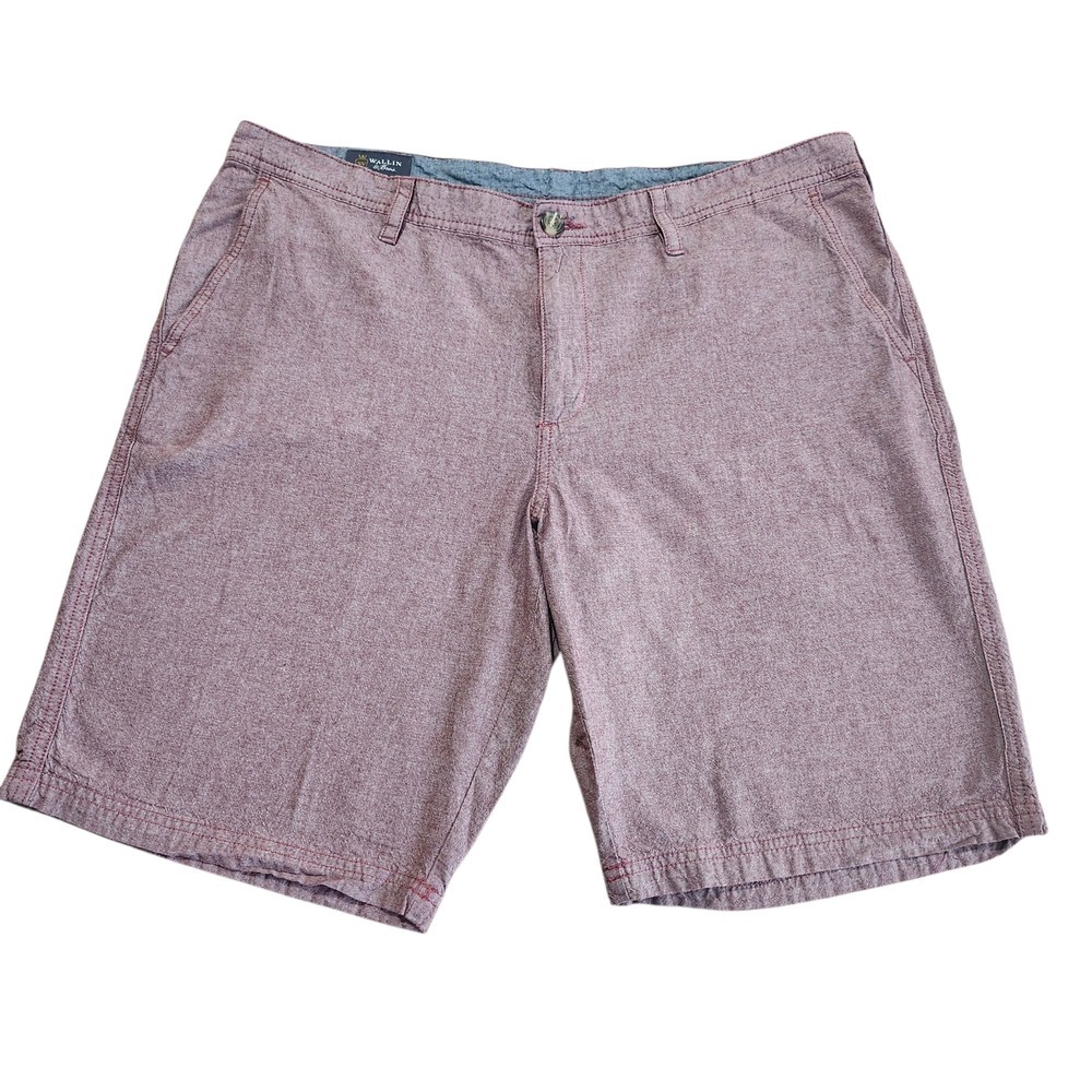 Wallin & Bros Shorts Men 40 Red Oxblood Chambray Flat Front 100% Cotton Trim Fit